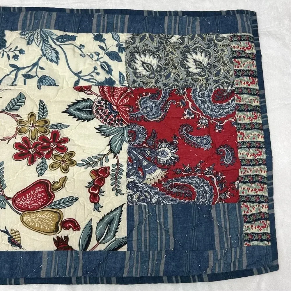 2 Pottery Barn Fiorella Floral Patchwork Quilted King Sz Pillow Sham Covers NEW